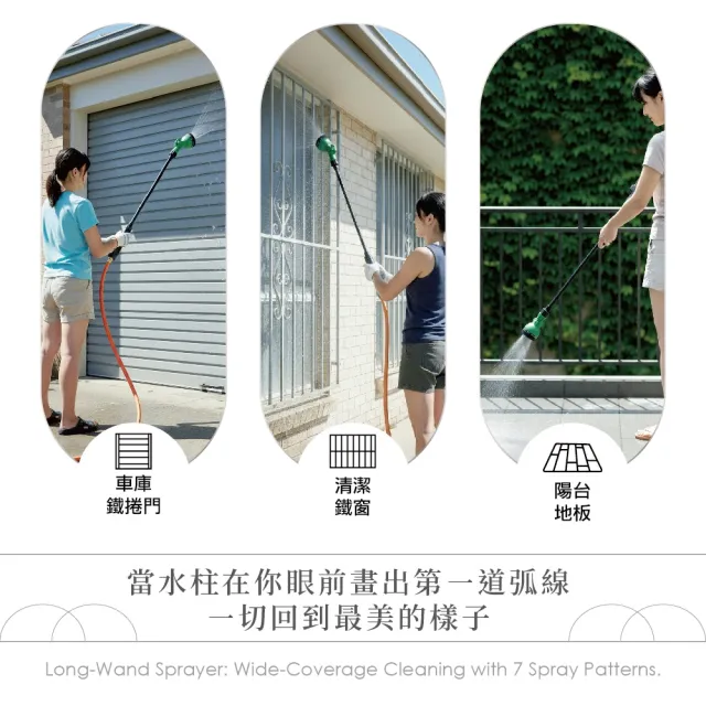 【MINONO 米諾諾】長管式7段噴槍組(台灣製 加長高壓 澆花澆水洗車 噴水槍 接頭 水管)