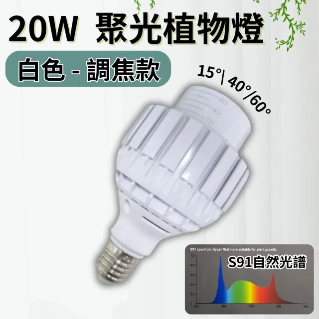 【JIUNPEY 君沛】嚴選植物燈 PAR30 LED20W 高光效植物聚光燈 白色-調焦款 S91光譜(植物生長燈 植物燈)
