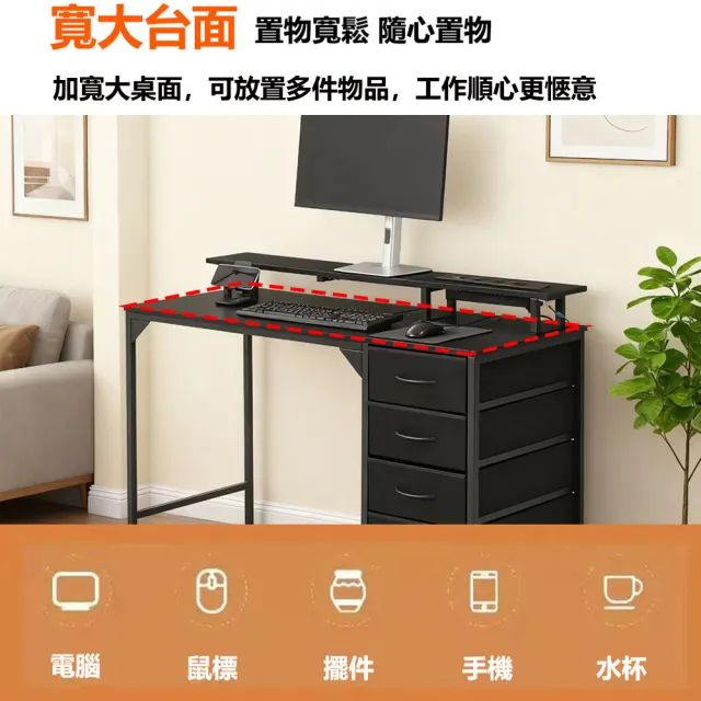 【E家工廠】書桌 電腦桌 120公分書桌 工作桌 帶抽屜書桌 辦公桌(193-120公分四抽屜書桌（黑色）)