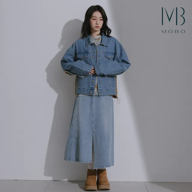 【MO-BO】不對稱拼接丹寧長裙