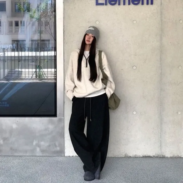 【AS 梨卡】女裝 毛衣 針織 半拉鍊毛衣 寬鬆連帽 鬆慵懶高級感針織 保暖針織ES233