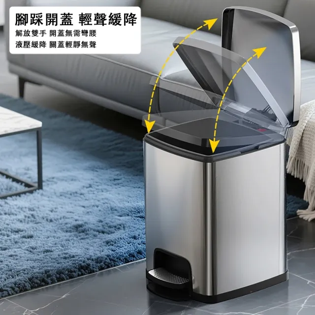 【HUIJIAYIGOU 惠家易購】20L垃圾桶 不鏽鋼垃圾桶 腳踩帶蓋垃圾收納 帶內桶紙簍 廚房垃圾桶 32×33×47cm