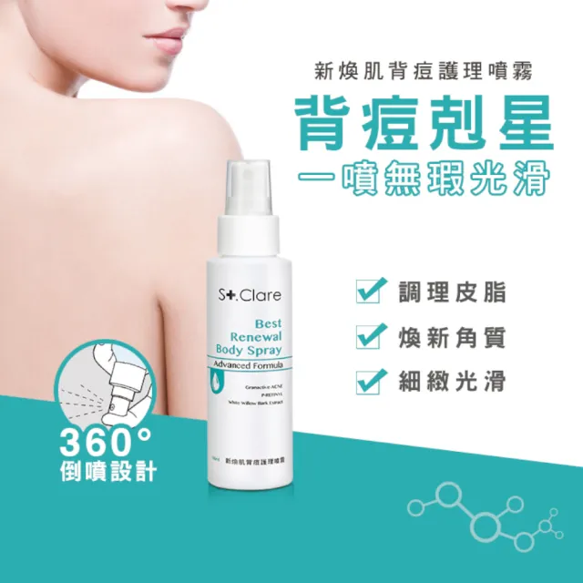【St.Clare 聖克萊爾】2%水楊酸背痘調理噴霧100mlx2入+10%果酸煥白美體乳100ml