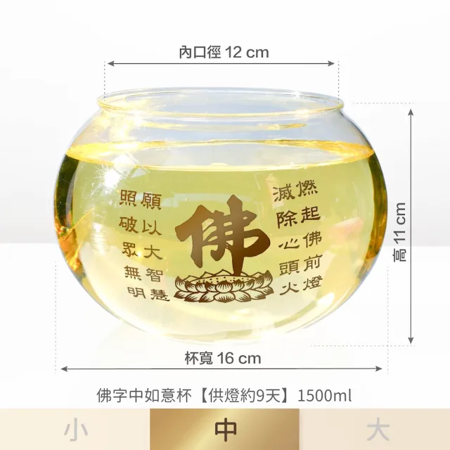 【台灣聖力達】佛字中如意油杯 油燈杯 點燈供佛(寬16cm・高耐熱玻璃 高硼砂 臺灣製造)