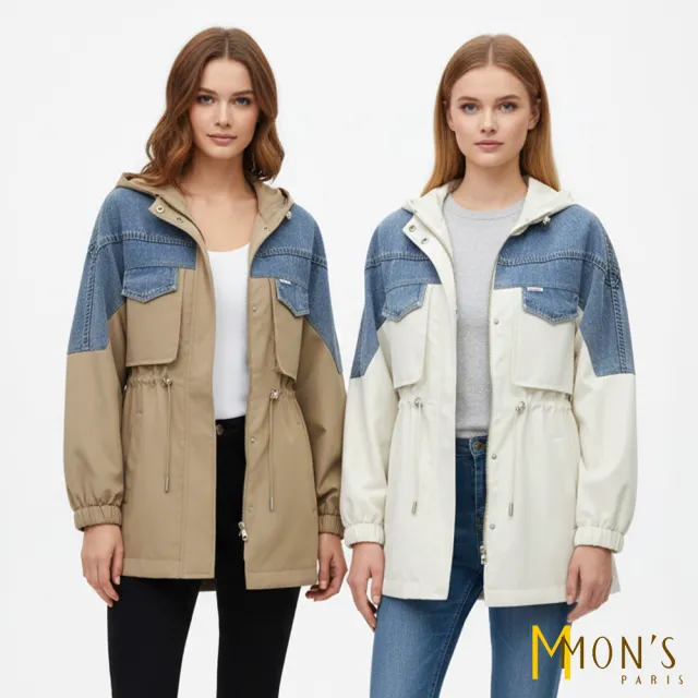【MON’S】裝飾貼袋拼接牛仔外套