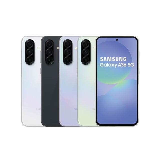 SAMSUNG三星 Galaxy A36 搭載 Snapdragon 6 Gen 3 八核心處理器，時脈高達 2.4GHz，提供流暢效能與長效電池續航。6.7吋 FHD+ 超大螢幕，解析度 1080 x 2340，適合追劇與遊戲。後置 5000萬 + 800萬 + 500萬主相機，前置 1200萬自拍鏡頭，捕捉高畫質影像。前置 8GB RAM 搭配 128GB 內建儲存，支援 Android 作業系統與 5G 高速網路。IP67 防水防塵設計，機身輕薄僅 7.4mm 厚、195g 重量，雙卡雙待機方便使用。電池容量 5000mAh，支援長時間通話與待機。顏色選擇包括夜光紫、秘境黑、滑雪白、極光綠，適合各種風格。詳細規格以原廠為準，NCC 認證碼 CCAH255G0020T2。