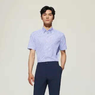 【G2000】男襯衫 時尚免熨防皺彈性條紋短袖上班襯衫-午夜藍色(5113111273)    面試 職場 穿搭