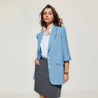 【G2000】女款 時尚反摺袖西裝式外套-牛仔藍(5121169675)   38女王節首選