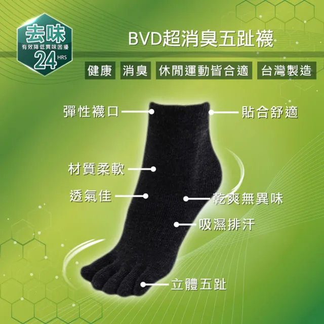 【BVD】8雙組-超消臭五趾襪(B632襪子 除臭襪 短襪)