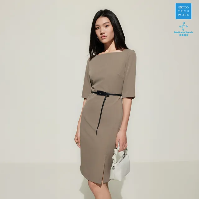 【G2000】女款 多面彈性方領洋裝-羽毛棕(5123107565)