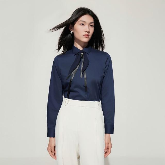 【G2000】女襯衫 商務免熨防皺光滑彈性長袖上班襯衫-藍色(5122101377)  面試 職場 通勤穿搭