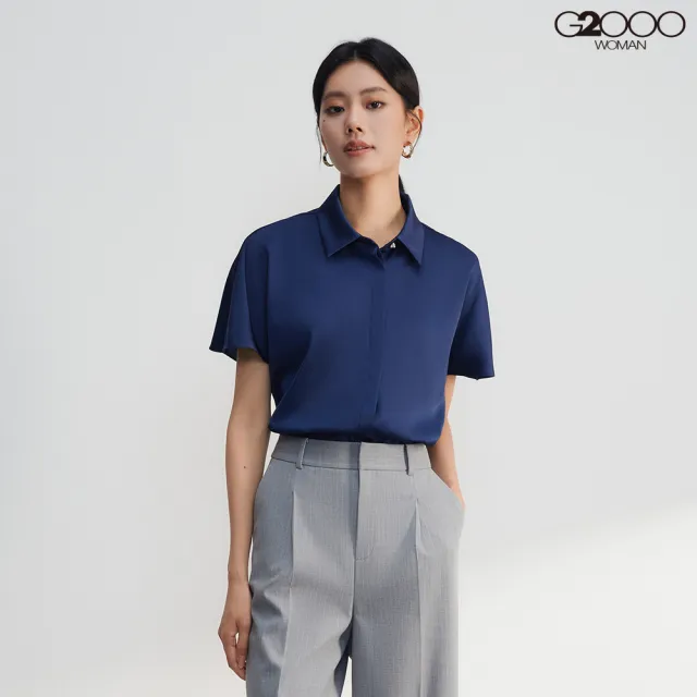 【G2000】女款 襯衫領短袖休閒上衣-藍色(4624141177)