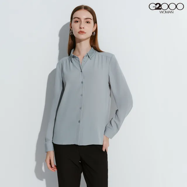 【G2000】女款 設計襯衫領休閒上衣-灰綠色(4624126152)