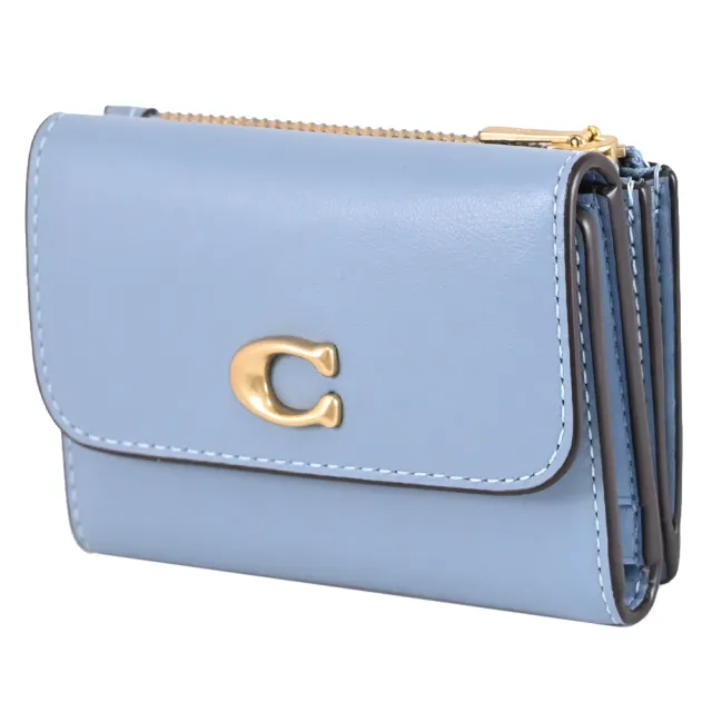 【COACH】經典C LOGO可拆式零錢夾三折短夾(淺藍)