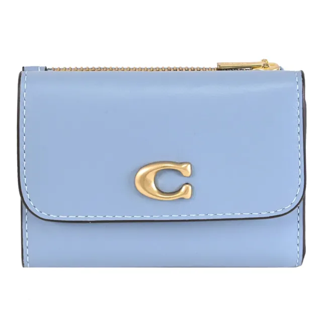 【COACH】經典C LOGO可拆式零錢夾三折短夾(淺藍)