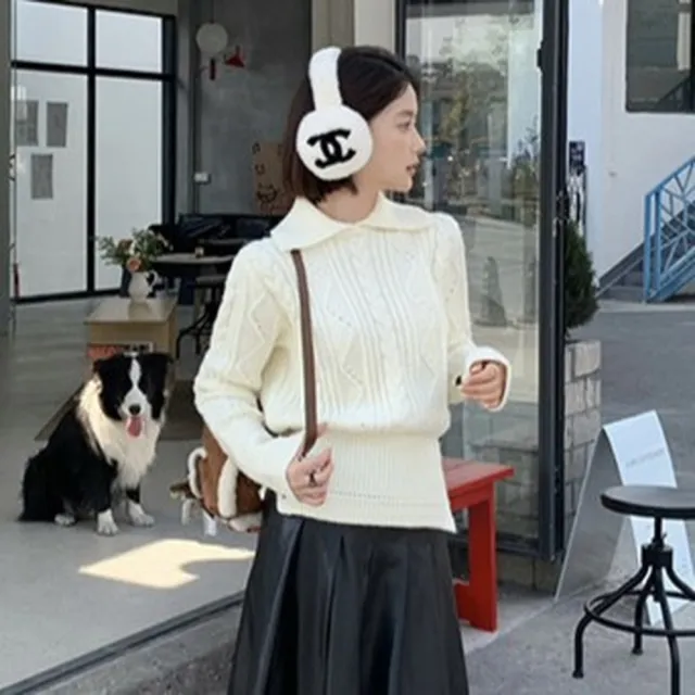 【AS 梨卡】女裝 毛衣 針織 上衣 翻領毛衣 麻花毛衣 秋冬毛衣 圓領針織 顯瘦針織 ES043