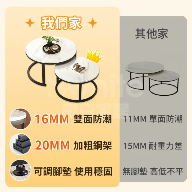 【靚白家居】大理石紋茶几 70公分圓 + 50公分圓 子母茶几(咖啡桌 客廳桌 桌子 茶几組合)