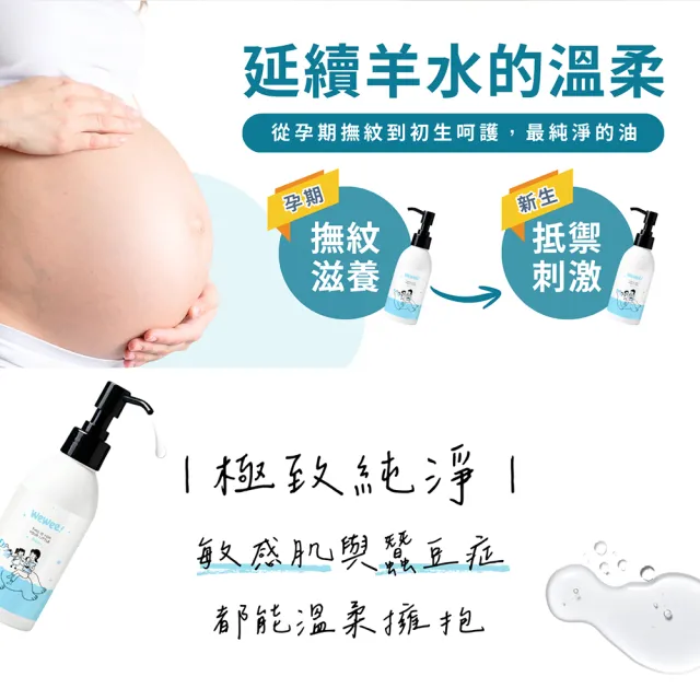 【wewee!】寶寶舒膚精華油(150ml-呵護嬰幼兒及孕婦的敏感肌膚、無防腐劑/無礦物油/無色素)