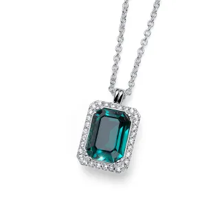 【OLIVER WEBER】純粹之美項鍊 藍色祖母綠水晶項鍊 方型項鍊 施華洛世奇元素(奧地利設計師款)