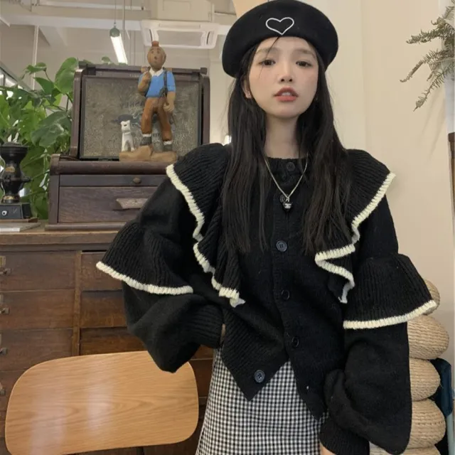 【AS 梨卡】女裝 針織 毛衣 針織衫 長袖 上衣 衣服 荷葉邊上衣 寬鬆毛衣 秋冬穿搭 DR369
