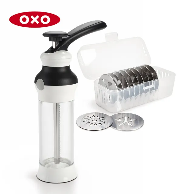 【OXO】手工餅乾擠壓器 附贈12款造型不鏽鋼模盤(加碼送 聖誕歡樂組模型盤/矽膠餅乾鏟 2選1)