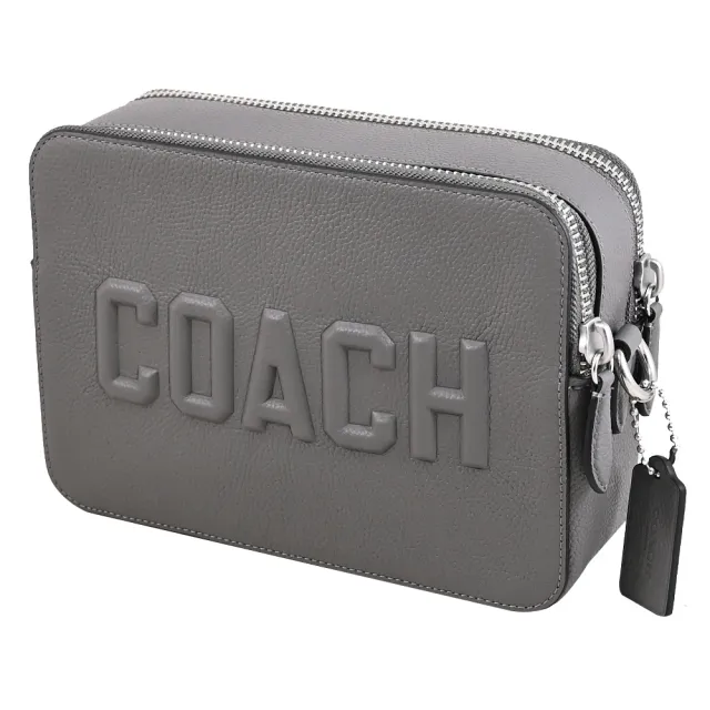 【COACH】CHARTER 24 立體LOGO雙層寬背帶雙拉鍊斜背包(灰)