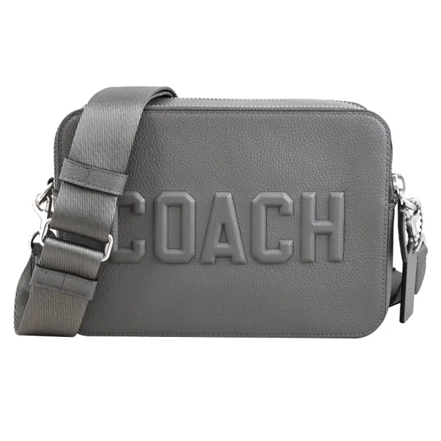 【COACH】CHARTER 24 立體LOGO雙層寬背帶雙拉鍊斜背包(灰)