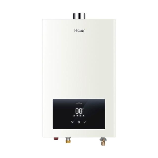  Haier 海爾 JSQ30-16E1 瓦斯熱水器，採用 FE 強制排氣式設計，16L 熱水放出量，數位恆溫控溫功能，電子連續放電點火，能源效率第二級。尺寸 575x355x165 mm，重量 10.3 kg，110V 電壓，保固 3 年以上。適閤家庭使用，提供穩定熱水供應，BSMI 許可字號 T3C628，高效節能瓦斯熱水器首選。 
