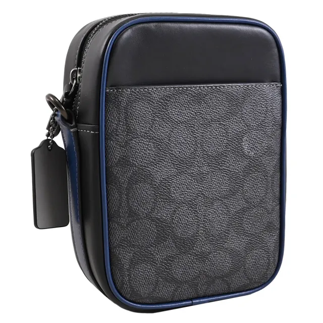 【COACH】HITCH 經典SIGNATURE印花拼接方包斜背包(黑灰)