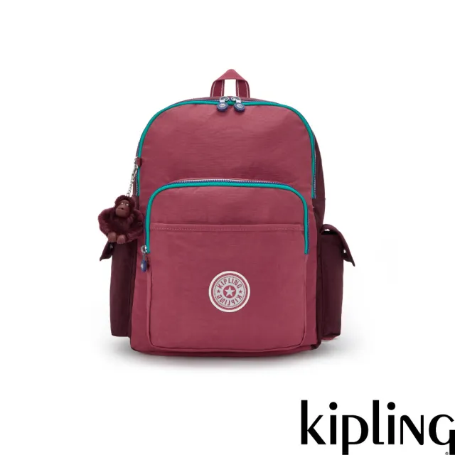 【KIPLING】(網路獨家款)紫莓撞色拼接多收納大容量後背包-HOCTOR