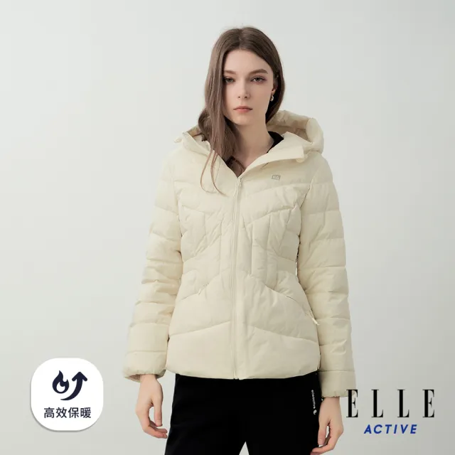 【ELLE ACTIVE】女款 高效保暖鋪棉連帽外套-珍珠白色(EA25A1W6801-91)