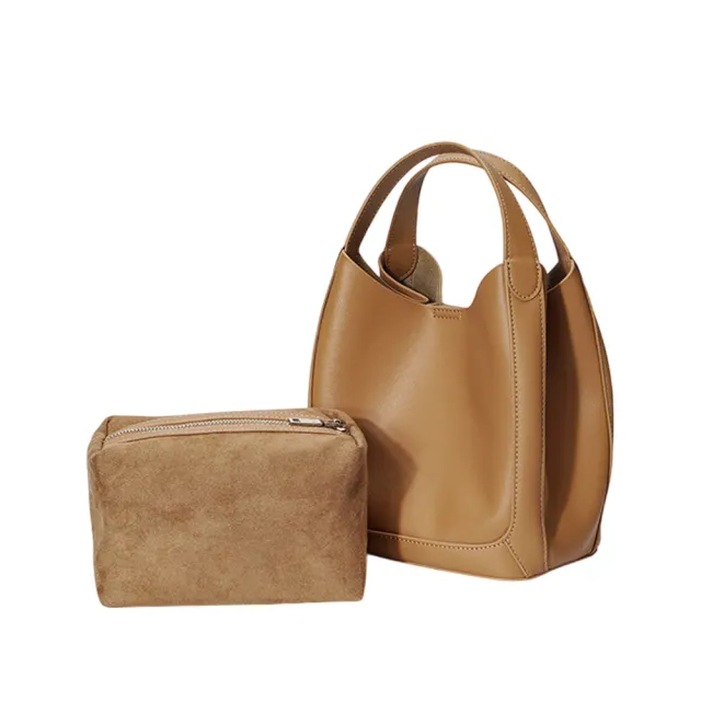 【ZENDAR】台灣總代理 頂級小牛皮菜籃子肩背包 露西亞系列 (琥珀色 女包)
