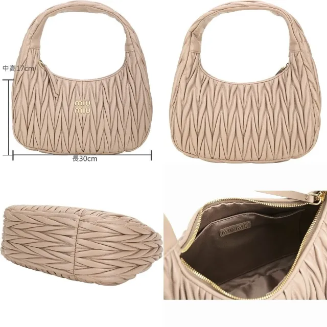 【MIU MIU】Wander Matelasse 30CM 皺褶納帕皮革肩背包-2色可選