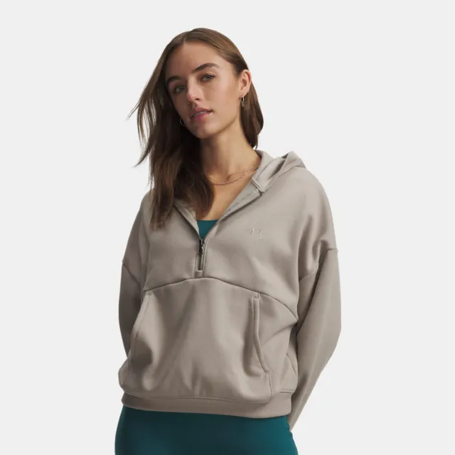 【UNDER ARMOUR】UA 女 Icon Fleece 半開襟長袖帽T_6012843-203(卡其色)