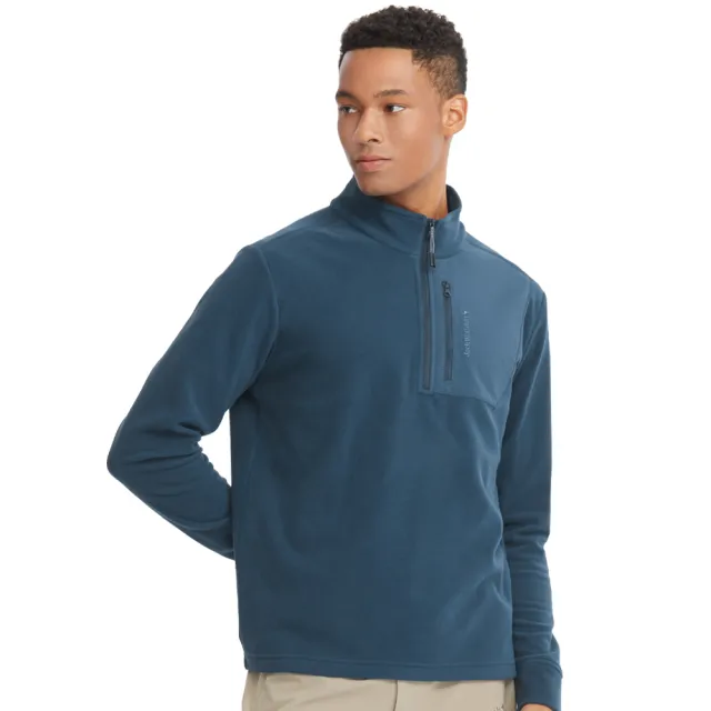 【Jack wolfskin 飛狼】男 半門襟長袖刷毛保暖衣 T恤(黛藍)