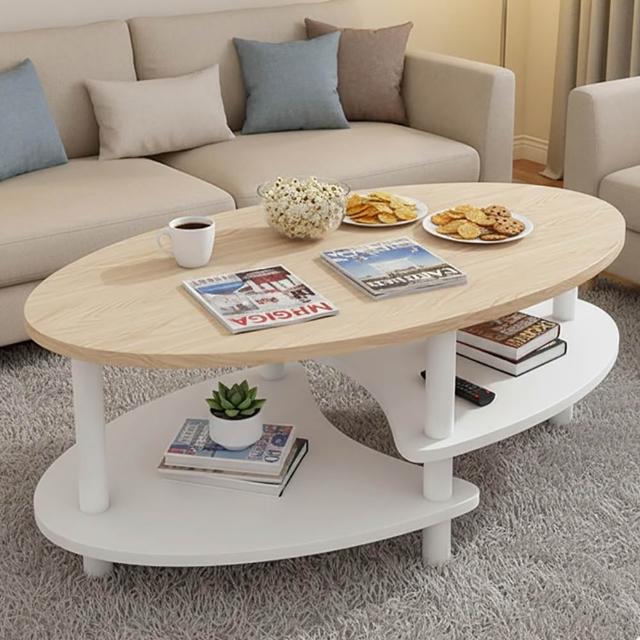 【Ashley House】詩恩特木質簡約雙層橢圓輕奢茶几桌120x60cm(客廳桌  桌子 大茶几 置物桌  邊桌)