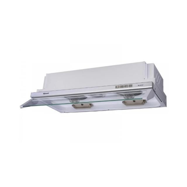  Rinnai林內牌 RH-8127 隱藏式/嵌入式抽油煙機，電子式按鍵操作簡便，主材質琺瑯搭配白色烤漆設計，適用110V/60Hz電壓，標準安裝，保固1年，提供高效廚房排煙解決方案，適合現代家庭使用。 