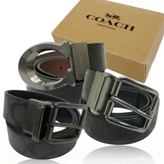 【COACH】經典LOGO男款寬版皮帶禮盒(多款選一)