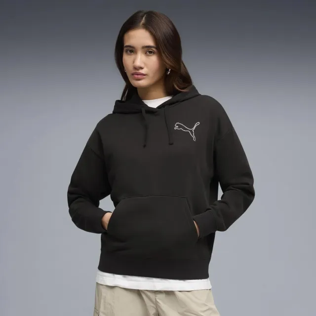 【PUMA】長袖上衣 女 帽T 寬鬆 歐規 BEDAZZLED 黑 63690101