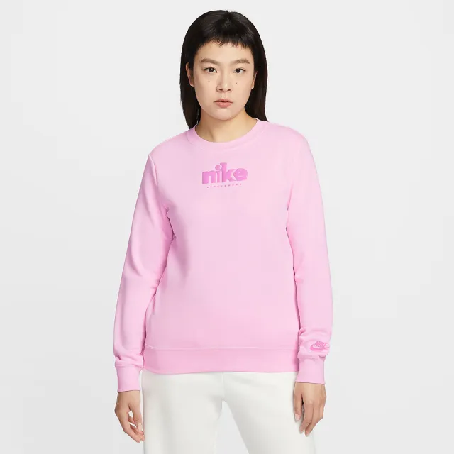 【NIKE 耐吉】長袖上衣 女 大學T AS W NSW CLUB FLC STD GX CREW 粉 IF0225-663
