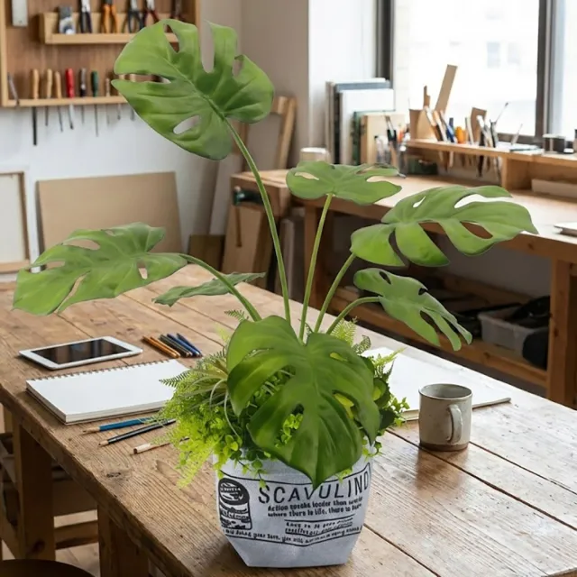 【HUGO DECO 榆果傢飾】城市綠意龜背芋工業風布紋袋盆栽(春節/過年/新春/送禮/祝賀)