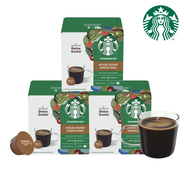 【NESCAFE Dolce Gusto】STARBUCKS 星巴克家常美式咖啡膠囊12顆x3盒(適用雀巢多趣酷思咖啡膠囊機)