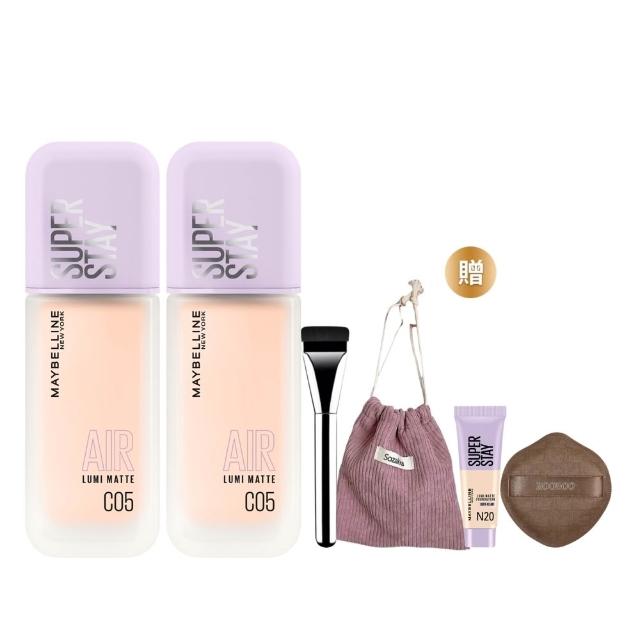 【MAYBELLINE 媚比琳】全新升級!裸霧光持久水粉底AIR 2入組(#小方胖AIR#專櫃級奢華粉底)
