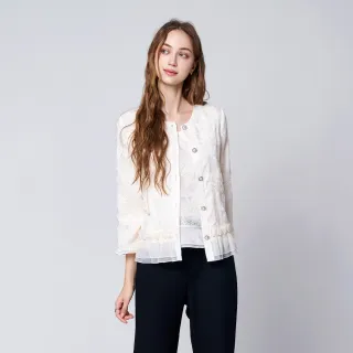 【KERAIA 克萊亞】瑩秋微風荷葉繡花外套