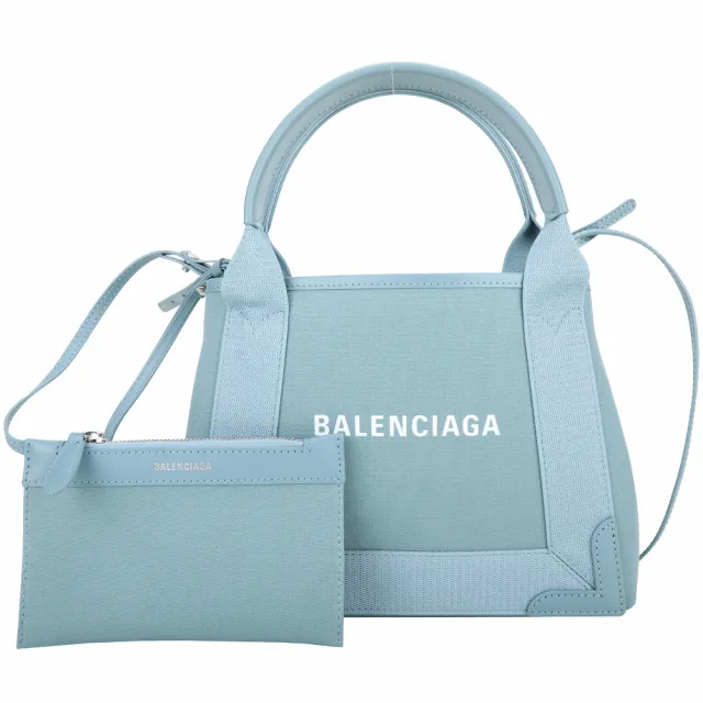 【Balenciaga 巴黎世家】Navy Cabas XS 展示品 灰藍帆布托特包-膠污、防塵套退色(托特包 手提包 兩用包)