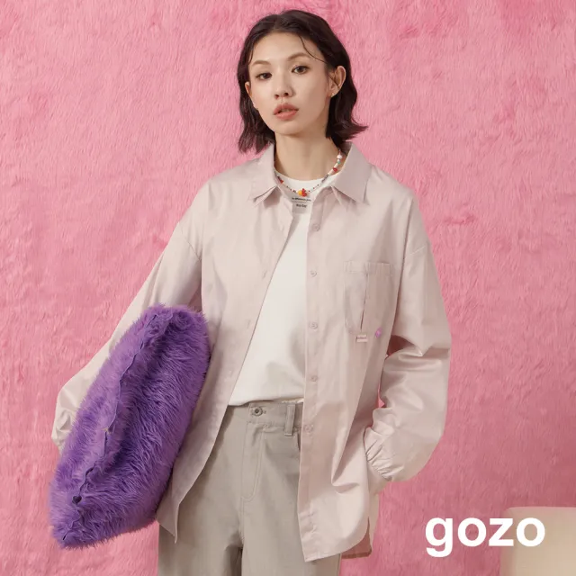 【gozo】假兩層領落肩純棉長袖襯衫(兩色)