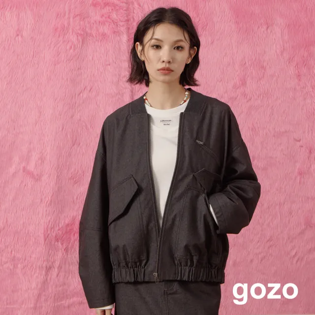 【gozo】V領抽皺率性飛行夾克(兩色)