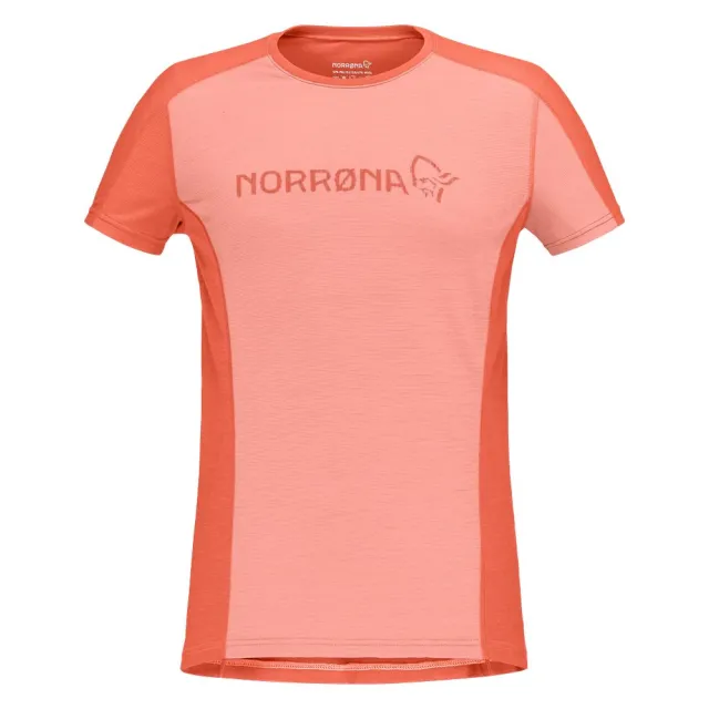 【NORRONA】falketind equaliser merino 羊毛短袖圓領上衣 女款 蜜桃粉/警戒橘
