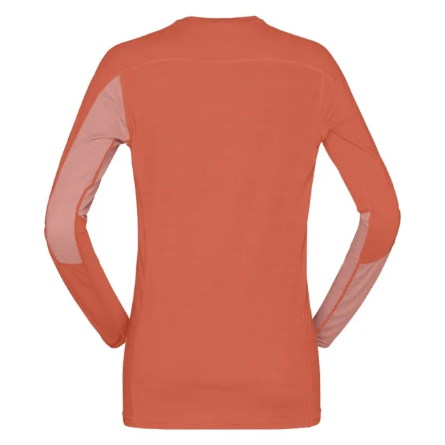 【NORRONA】falketind equaliser merino 羊毛長袖圓領上衣 女款 蜜桃粉/警戒橘