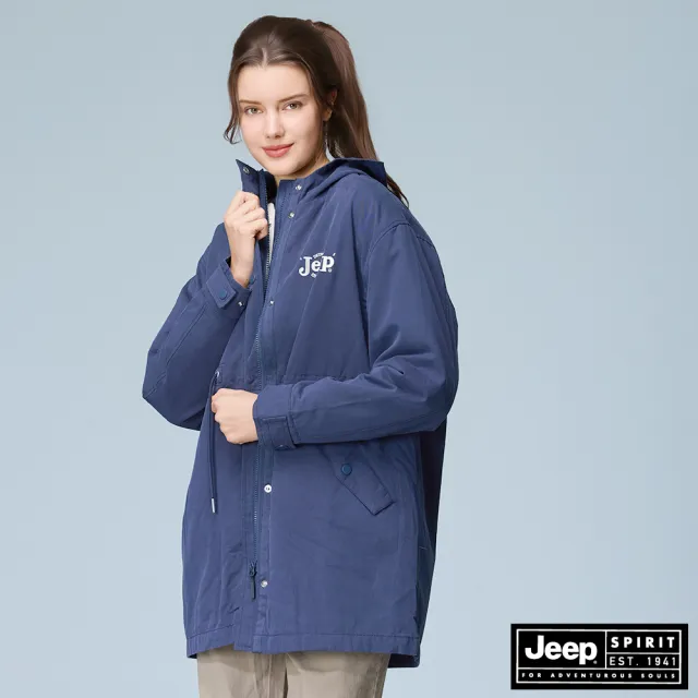 【JEEP】女裝 3WAY防風立領連帽外套-藍色